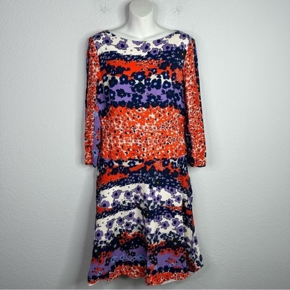 Lela Rose Dress Women's 12 Floral Colorful Whimsical Long‎ Sleeve Fit Flare
